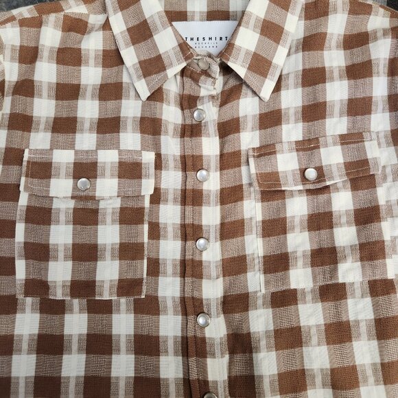 The Shirt by Rochelle Behrens Babydoll Shirt Dress Small Snap Button Up Plaid - Picture 12 of 14